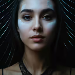 a portrait of a girl with blue eyes and long hair