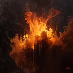 a blazing fire in a black sky with small, orange flames