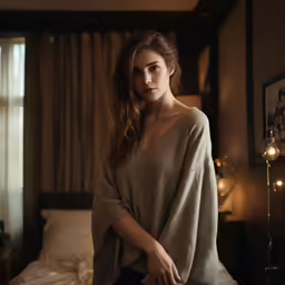 woman in grey sweater posing for a picture
