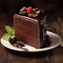 a chocolate cake with a raspberry on top of it