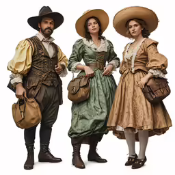 a family in period dresses posing for a photograph