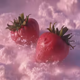 two ripe tomato halves in white sugar water