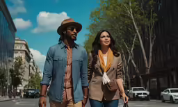a man and woman walking down the street