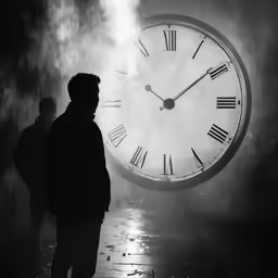 the person in black is watching the clock