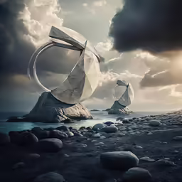 an artistic photo of sculptures on a large rock