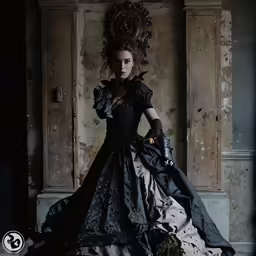 a woman in an evening dress and gloves