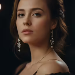 a close up of a young woman with earrings