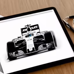 the mercedes team car is on display, framed in a frame