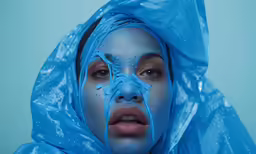 a woman is covered in blue liquid