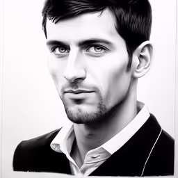 an artist is drawn in black and white for his portrait