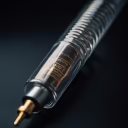 the inside of a glass tube has a gold trim and is empty