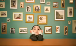 a kid statue with a fake head on a desk