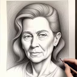 a person that is drawing something in pencil,a drawing of a woman