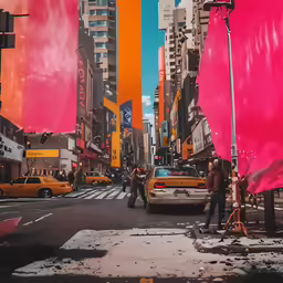 a city street with tall buildings and cars