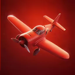 an orange airplane flying with a dark red background
