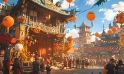an artistic scene with many people standing around