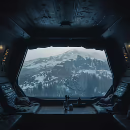 a couple of couches in a large window