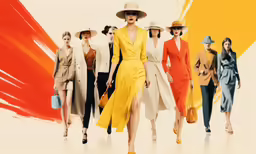 an animated photo of several models on a runway