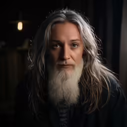 an image of a man with long hair and a beard