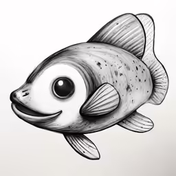 drawing of a cartoon fish with black and white color