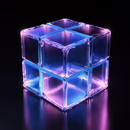 the rubik cube is illuminated with blue lights