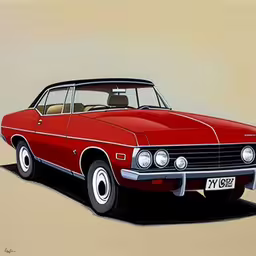 a classic car with a brown interior painted on it,a red car on a tan background with a tan interior