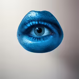 a close up of an eye with blue eyelashes