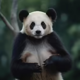 a panda standing on his hind legs with his paws stretched out