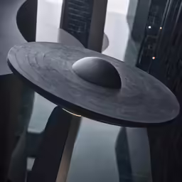 a round table with a mouse and a large light on it