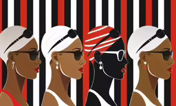 four women wearing head coverings and sunglasses