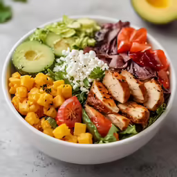 the salad features meat, lettuce and tomatoes