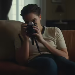 the woman is taking a picture of herself in her home