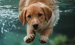 a puppy swimming under the water in the ocean