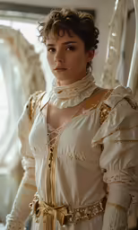 a woman is dressed up like she needs her hair cut back