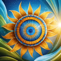 a large yellow sunflower with a blue center on it