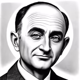a drawing of a man in a suit with a cross over his chest