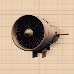 an old airplane engine in front of some tiles