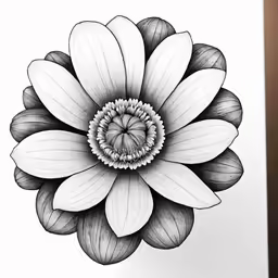 a black and white drawing of a flower