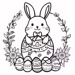 a black and white bunny with an egg in its hand