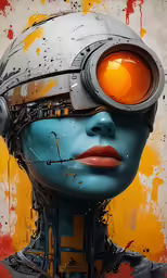 a digital painting of a woman with the head turned to an orange sphere