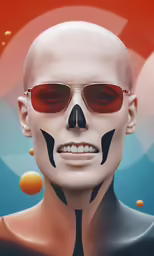 a stylized photograph with sunglasses and skull on