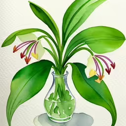 a watercolor painting of flowers in a vase