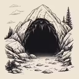 a black and white illustration of a cave