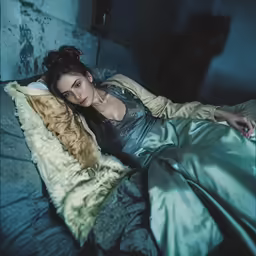 a woman laying in bed in the middle of the night