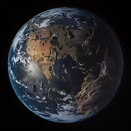 a black background shows a night view of the earth from space