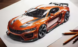 a drawing of a sport car with orange paint