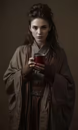 a young woman dressed up as an old woman