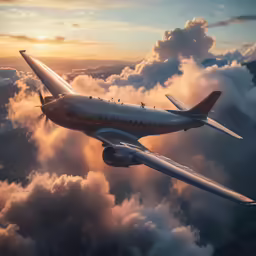 a large jetliner flying through a cloudy sky