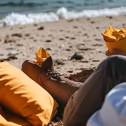 a person with brown shoes is on a yellow pillow