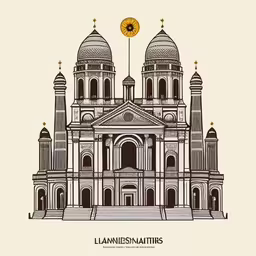 an old architectural building that is outlined in black and white,a drawing of the lananisnattiths cathedral